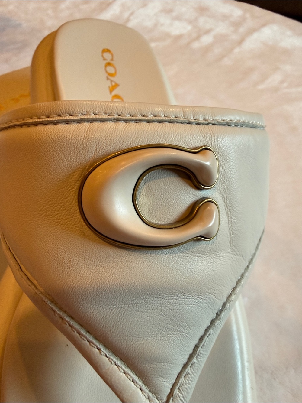 Coach Cream Platform Thong Sandals with Gold 'C' Accent - Picture 3 of 9